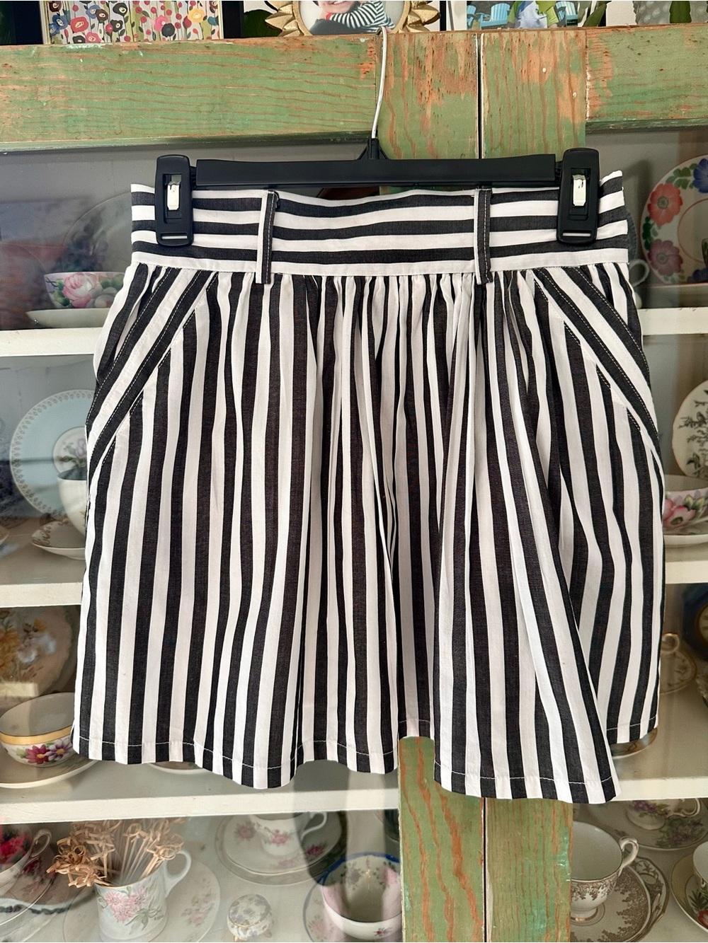 Black and White Vertical Stripe Midi Skirt